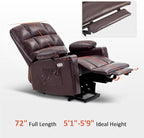 MCombo Medium Lay Flat Dual Motor Power Lift Recliner Chair Sofa with Massage and Heat for Elderly People, Infinite Position, Faux Leather 7679 (Dark Brown, Medium)