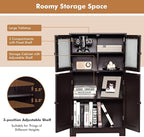 LOKO Bathroom Floor Cabinet, Storage Organizer with Glass Doors, Wooden Kitchen Cupboard with Adjustable Shelf, Versatile Floor Storage Cabinet for Bathroom, Living Room & Kitchen (Brown)