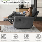 Swivel Recliner Chair for Adults, Corduroy Nursery Glider Rocking Chair, Armchair with 2 Pillows, Comfy High Back Reclining for Small Spaces, Nursery Bedroom Living Room (Corduroy Gray, 1 Pack)