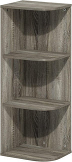 Furinno PASIR Book Shelf, 3-Tier Corner Bookshelf, Open Shelves Bookcase 9.3 x 12 x 31.5, for Living Room, Bedroom, Home Office, French Oak