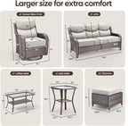 Swivel Patio Chairs sofa Set of 7 with 6" Thick Cushion - Wicker Outdoor Swivel Rocker Patio Chair ,Sofa/Glass coffee table, High Back Comfortable Outdoor Glider Chairs - Brown Wicker Beige Cushions