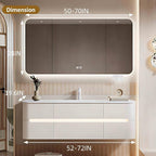 64IN Bathroom Vanity - Bathroom Vanity with Sink with Intelligent Induction Light | Wall-Mounted Bathroom Vanity with Intelligent LED Mirror Cabinet & 6 Drawers, Cream Color