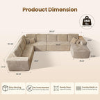 Cloud Sectional Couch with Chaise, Boneless U-Shaped Cloud Couch with Deep Seat, Soft Plush Modern Minimalist Sofa, Assembly Free Modular Floor Sofa for Office Living Room Apartment, Beige