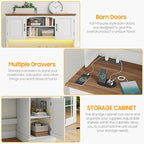 Vabches Farmhouse 47" Executive Desk with Hutch, 2 Drawers and LED Light, Computer Desk with Storage Cabinet and Charging Station,Workstation for Home Office and Study.Unique White
