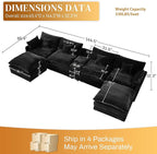 HYJT-H&K 145" U Shaped Cloud Couch Modular Dark Black Sectional Couches for Living Room, Comfy Fluffy Corduroy Oversized Cloud Sectional Couch Large 6 Seat Sectionals Sofa Set Central Console USB Port
