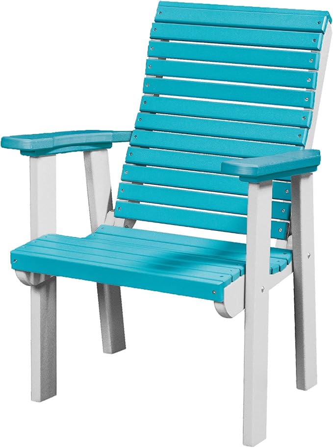 DutchCrafters Modern Horizontal Slat High Back Poly Outdoor Patio Chair (White & Aruba Blue)