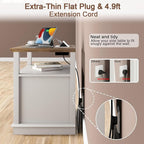 HIFYOBRO End Table with Flip Top Charging Station and 2 Drawers, Type-C & USB Port & Power outlets, Wooden Storage Cabinet, Large Side Table with Storage for Living Room and Bedroom (White)