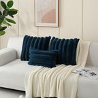FUTEI Navy Blue Decorative Throw Pillow Covers 20x20 Inch Set of 2, Square Soft Faux Rabbit Fur Thick Striped Cushion Cover,Winter Home Decor for Couch Bed Living Room