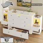 Full Size Murphy Bed with Bedside Tables,Full Size Foldable Cabinet Bed Frame with Charging Station & Drawer,Murphy Bed Chest with Adjustable LED Light for Bedroom,Guest Room,White