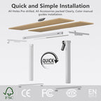 48 x 24 inch Electric Standing Desk Adjustable Height with 4 Wheels, 4 Memory Height Settings, 2 Headphone Hook, Home Office Desk, Splice Board Oak