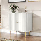 HLR Sideboard Buffet Cabinet with Fluted Texture, White Accent Cabinet with 2 Doors, Modern Credenza Storage for Kitchen Living Room, Entryway (White, 2Piece)