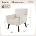 Upholstered Accent Chair,Mid Century Modern Linen Fabric Small Living Room Chair with Arm,Comfy Wingback Armchair for Bedroom Reading Beige