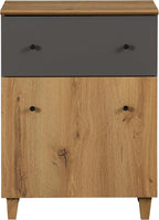 WAMPAT Storage Cabinet for Living Room, Freestanding Wood Accent Cabinets Sideboard with Drawer, Door, and Adjustable Shelf for Dining Room, Kitchen, Entryway, 32.4" H, Oak Brown & Dark Grey