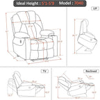 MCombo Power Lift Recliner Chair for Elderly, Lift Chair with Heat and Massage, FSC Certified, USB&Type C Ports, Cup Holders, Fabric 7040 (Medium, Gray)