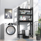 Homykic Bamboo Over The Toilet Storage Shelf, 3-Tier Above Toilet Storage Organizer Rack with 3 Hooks, Freestanding Bathroom Tower Shelf Unit for Small Space, No Rust, Easy to Assemble, Black