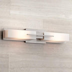 Possini Euro Design Midtown Modern Wall Lights Set of 2 Satin Nickel Silver Metal Hardwired 4 1/2" Fixture White Glass Shade for Bedroom Bathroom Vanity Living Room Home Hallway Dining Kitchen
