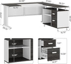 Tribesigns 63 Inch Executive Desk with File Cabinet, L Shaped Office Desk with Drawers and Storage Shelves, Business Furniture Set Workstation for Home Office, Gray and White