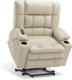 MCombo Dual Motor Power Lift Recliner Chair for Elderly, Lay Flat Lift Chair with Heat and Massage, Petite Wide Lift Chair, Cup Holders, USB A&C Ports, Faux Leather R7894 (Cream White, Small-Wide)