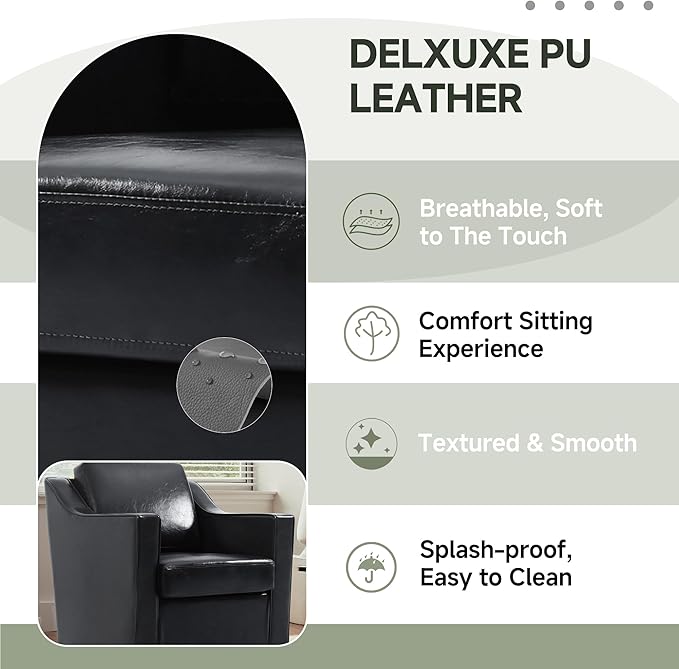 UIXE Swivel Accent Chair Set of 2, Faux Leather Upholstered Arm Chair for Living Room, Modern Club Armchair Comfy Single Sofa Bedroom Reading Seat with Lumbar Pillow - Black