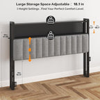 VINGLI Queen Size Headboard Only, Adjustable Upholstered Headboard with 2 Tier Shelves and Pegboard with Charging Stations and LED Lights, Modern Bed Headboard with Storage for Bedroom Decor