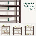 Smiry Over The Toilet Storage Cabinet, 4-Tier Bamboo Bathroom Organizers with Adjustable Shelf & 4 Hooks, Space Saving Shelf Rack for Bathrooms, Laundry Room, Balcony, Brown