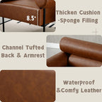 Modern Accent Chairs Set of 2, Single Sofa Accent Chairs for Living Room, Oversized Upholstered Leather Mid-Century Office Reading Armchairs with Channel Tufted for Bedroom, Brown