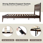 Queen Size Bed Frame with Headboard & Footboard, Solid Wood Platform Bed, Central Metal Legs, 12 Sturdy Slats, Under Bed Storage, Easy Assembly, Noise-Free & Anti-Slip, Dark Roast Oak Finish, OLQ-32