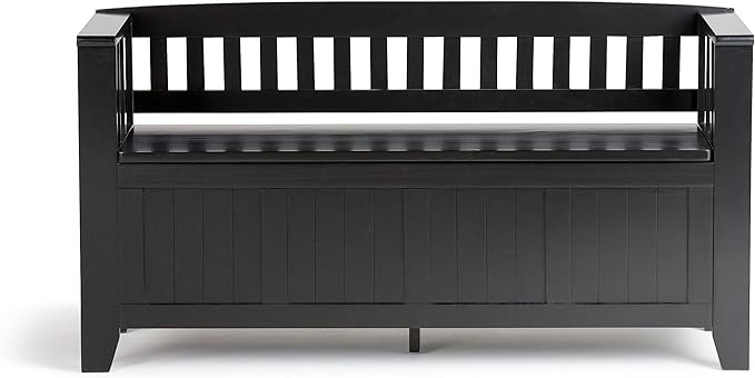 SIMPLIHOME Acadian Entryway Storage Bench - 48 inch Wide Solid Wood Hallway Seat in Black, Transitional Bench for Entryway or Living Room with Lift-Up Lid and Spacious Storage