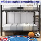Higher Quality & Stronger Metal Queen Over Queen Bunk Bed, Thickened Heavy Duty More Stable Safer Black Steel Bunkbed Bunk Queen Bed (Easier to Assemble) (Queen Over Queen-1)