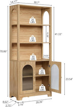 RARZOE Set of 2 Bookshelves and Bookcases, 5-Tier Arched Bookshelf with Glass Doors, Floor Standing 5 Shelf Book case, Wood Display Cabinet Storage Organizer for Living Room, Bedroom, Office(Natural)