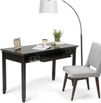 SIMPLIHOME Amherst Desk - 54-Inch Wide Solid Wood Writing Desk in Hickory Brown, Transitional Home Office Computer Table for Workspace or Study with 2 Drawers and Flip-Down Keyboard Tray