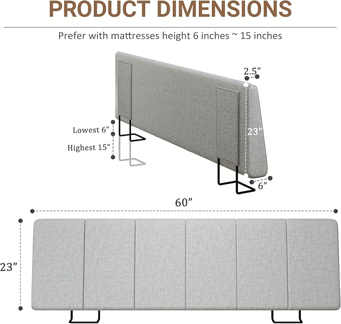 Queen Size Headboard Only-No Assembly, Upholstered Headboard Queen Size Linen Fabric Modern Style Headboards for Adjustable Bed Extra-Thick, Light Gray
