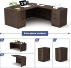GINO Collection, 67" W L Shape Executive Office Desk with Two File Cabint - Right Return