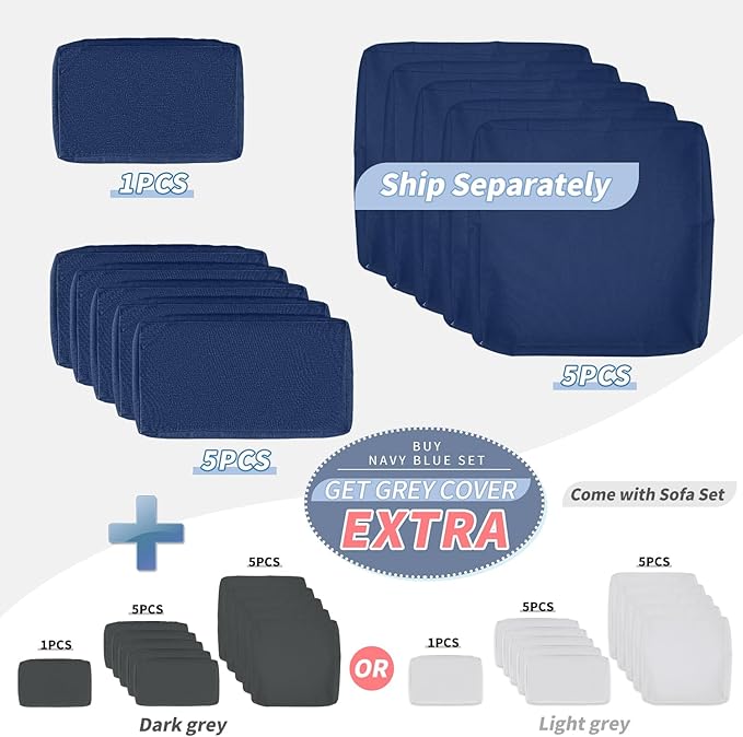 NICESOUL 7 Piece High-End Outdoor Furniture Sofa Set, 29.3'' High Back XL Large Grey Wicker Patio Modular Sectional with Side Tables, All-Weather Couches for Backyard Deck, 2 Color Cushion Navy & Grey