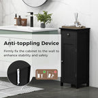 LOKO Bathroom Floor Cabinet, Modern Single Door Storage Cabinet with Drawer & Adjustable Shelves, Corner Narrow Storage Organizer for Living Room, Entryway (Black)