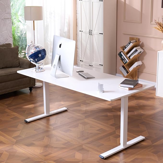 FLEXISPOT 79x32 Inch Large Dual Motor Electric Standing Desk, White - Computer Desk with Memory Controller, Home Office Desk with Splice Board