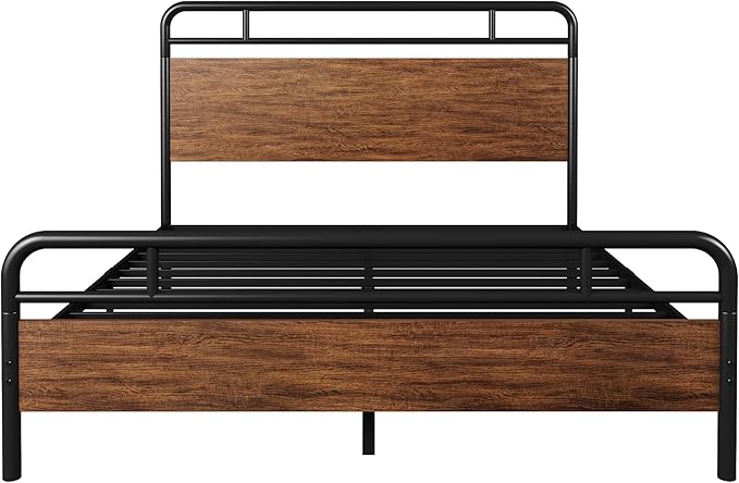 Allewie Full Size Platform Bed Frame with Wooden Headboard and Footboard, Heavy Duty 13 Metal Slats Support, Under-Bed Storage, No Box Spring Needed, Noise Free, Easy Assembly, Walnut