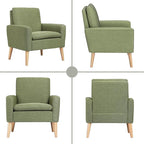 Lohoms Mid Century Accent Chair, Linen Upholstered Green Armchair for Living Room or Bedroom, Comfy Modern Sofa Chair for Guest Room, Reading Nook, or Waiting Area