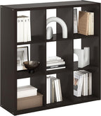 Furinno CUBICLE Book Shelf, 9-Cube Thick Frame Bookshelf, Reversible Bookcase with Open Back, 14.6 x 43.8 x 43.8, for Living Room, Bedroom, Home Office, Black Dark Oak