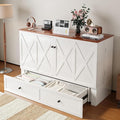 BALUS Full Size Cabinet Bed with Tri-Folding Mattress, 57’W Murphy Bed with USB Charging Station & 2 Storage Drawers, Full Murphy Cabinet Beds for Living Rooom, Apartment, Home Office, Bedroom-White