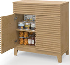 Fluted Buffet Cabinet with Storage, Coffee Bar Cabinet with a Drawer, Sideboard Buffet Kitchen Storage Cabinets with Adjustable Shelves for Living Room, Kitchen, Natural Oak