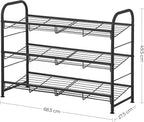 SONGMICS Shoe Rack, 3 Tier Shoe Organizer for Closet, Holds up to 12 Pairs of Shoes, Shoe Rack for Front Door Entrance, Metal Shoe Shelf with Adjustable Tilt Angle, for Entryway, Garage, Black