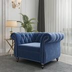 Living Room Chair, Modern Velvet Chesterfield Sofa Chair, Mid Century Single Sofa Couch Chair with Tufted Back and Rolled Arms, Accent Sofa Chair for Living Room Apartment, Blue