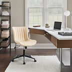 YOUNIKE Beige Home Office Desk Chair with Wheels Swivel Comfy Armless Vanity Chair with Back Modern Leather Upholstered Rolling Task Chair Small Cute Drafting Sewing Chair No Arms Adjustable