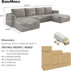 EASE MOOSE Boneless Modular Cloud Couch, Oversized U-Shaped Sectional Sofa for Living Room with Ottoman, Extra Large Movable Couches, 6-Deep-Seat Sofas for Bedroom, Apartment, Chenille (Light Grey)