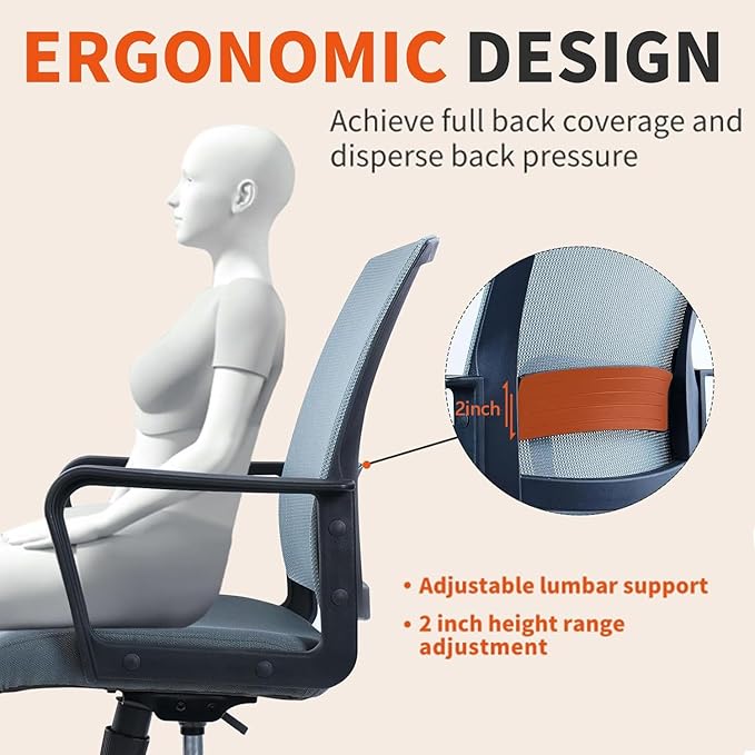 CLATINA Ergonomic Office Chair - Mesh Desk Chair with Lumbar Support, Rolling Comfortable Computer Chairs with Arms for Home Conference, Gray 4 Pack