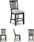 Signature Design by Ashley Tyler Creek Farmhouse 24.38" Counter Height Upholstered Barstool, Set of 2, Almost Black