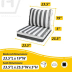 AAAAAcessories Outdoor Deep Seat Cushions, Waterproof, Fade-Resistant Patio Furniture Replacement Cushions, 23.5" x 25.5" x 5" + 23.5" x 19", Gray Cabana Stripe