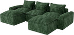 Hobestluk 120" Cloud Modular Sectional Couch 3-Seater Sofa with Ottomans U Shaped Couch Deep Seat Sofa with Removable Cover Large Sofa for Living Room (Green, 3-Seater Sofa with Two Ottomans)