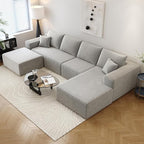 135.4" Cloud Sectional Couch with 1 Ottoman,Modern Modular Sofa with Deep Seat, Comfort U Shaped Sofa Couches for Living Room Bedroom Apartments,No Assembly Required, (Grey,Right Facing Chaise)